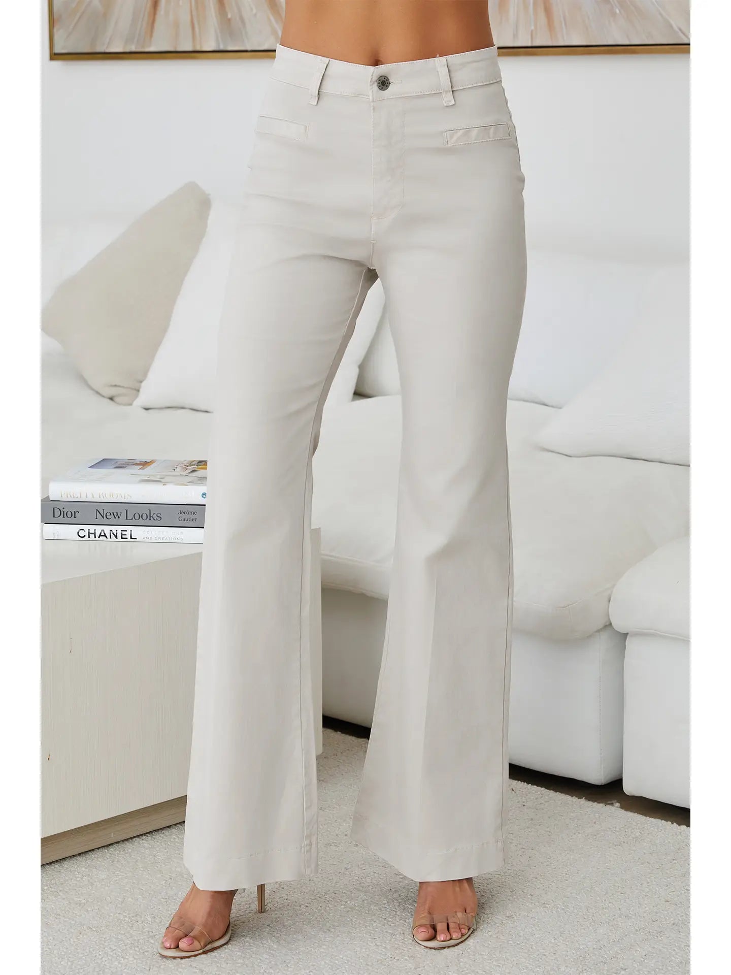 High Waisted Flare Leg Chino Pant