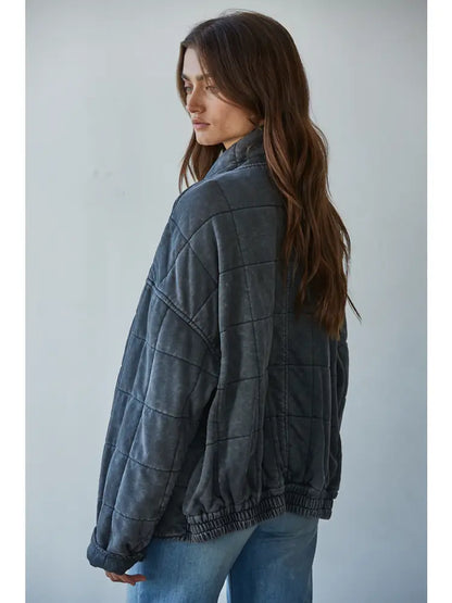Long Sleeve Quilted Knit Mineral Washed Jacket