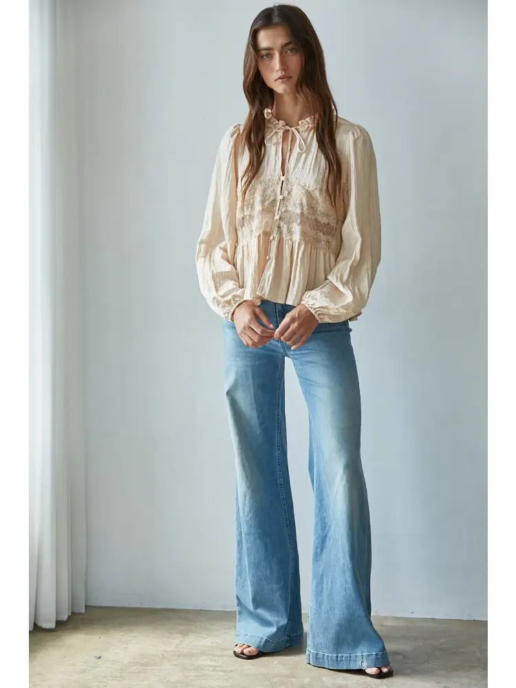 Vintage Bloom Sheer Lace Blouse