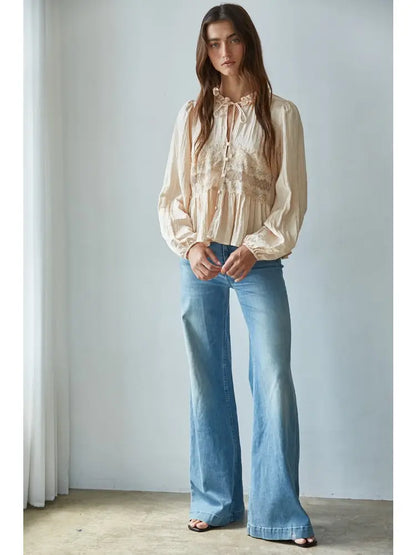 Vintage Bloom Sheer Lace Blouse