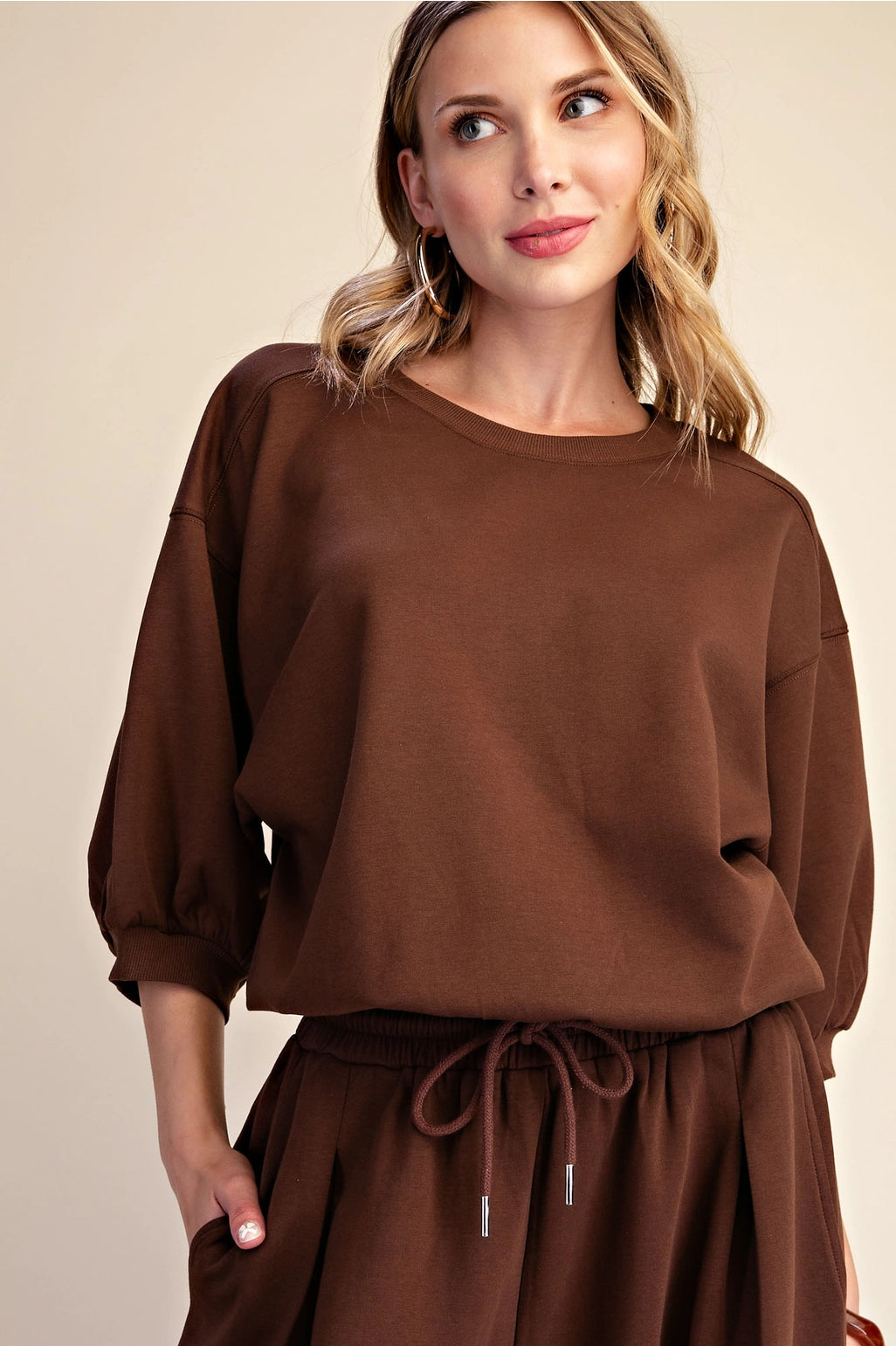 Bubble-Sleve Crewneck Sweatshirt