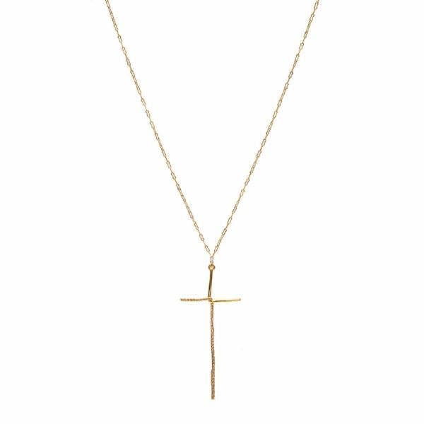 Elongated Crystal Pave Cross Necklace
