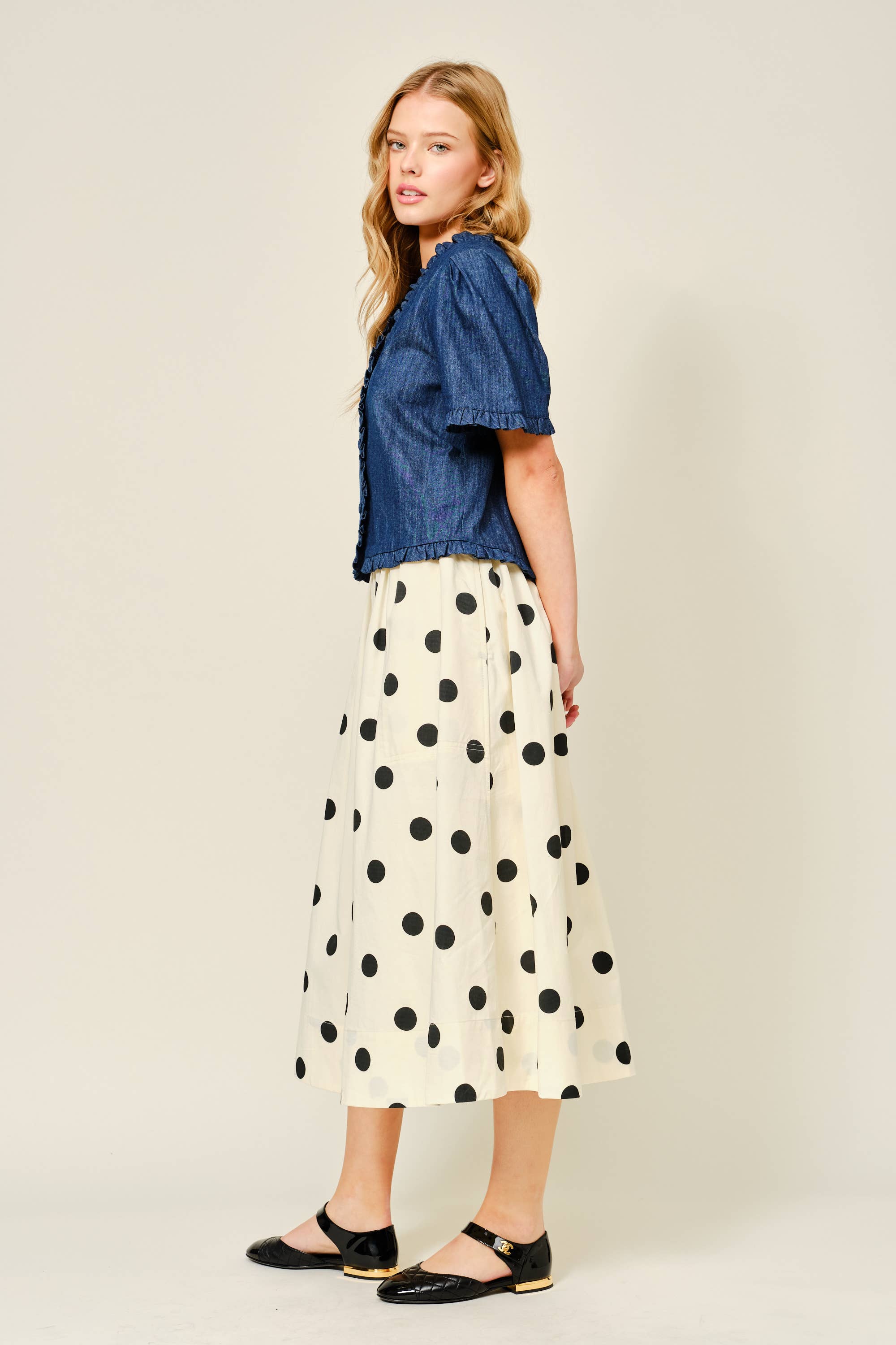 Dot Print Full Midi Skirt