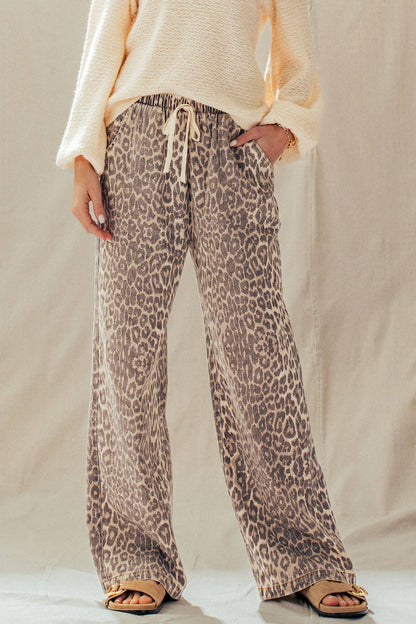 Leopard Print Wide Leg Cotton Pants