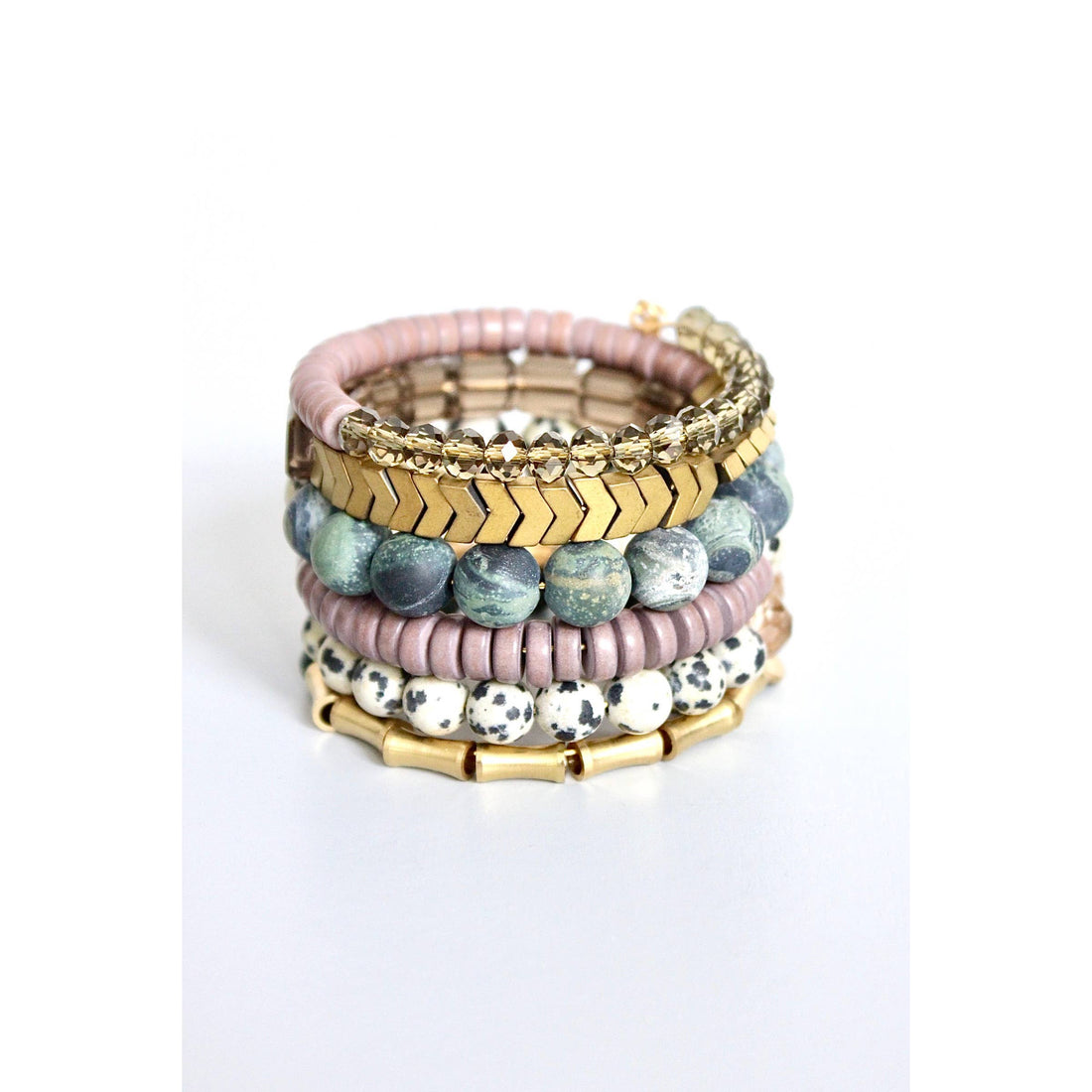Green Jasper and Mauve Beaded Wrap Bracelet