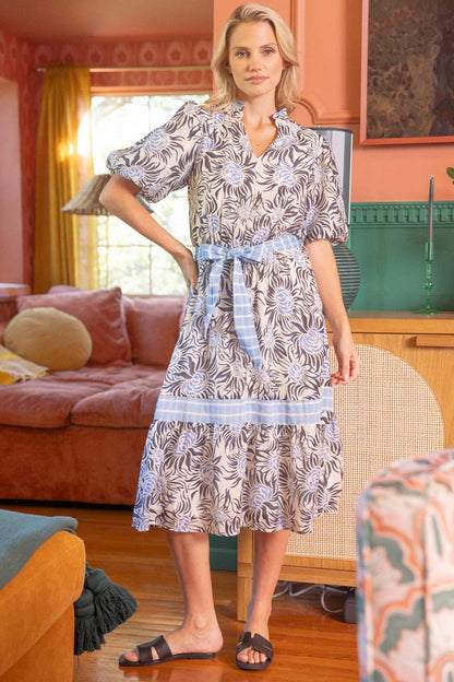 Floral Print Contrast Stripe Midi Dress