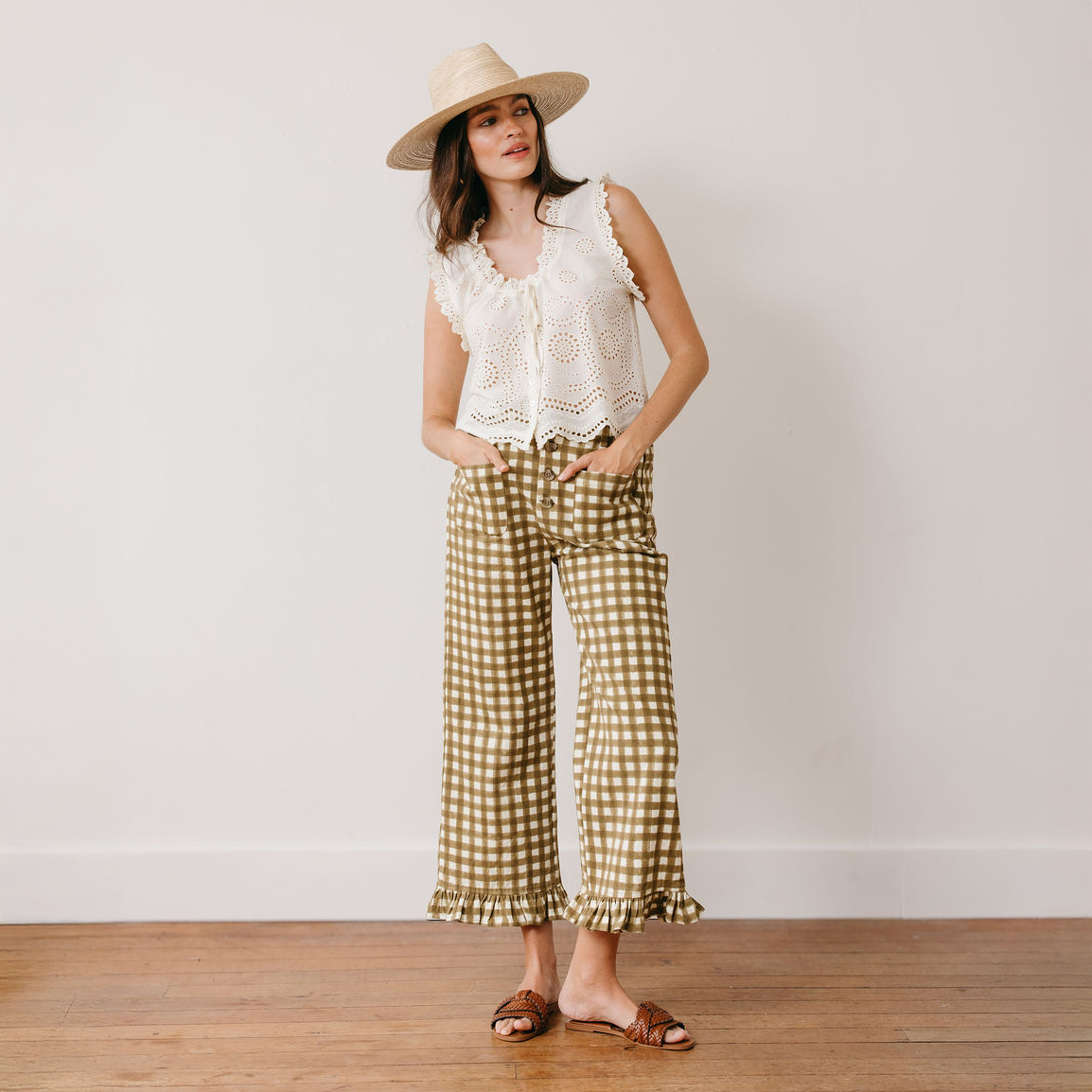 Painted Gingham Wide Leg Pant