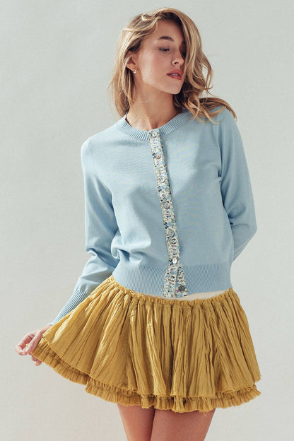 Contrast Floral Detail Knit Button Cardigan
