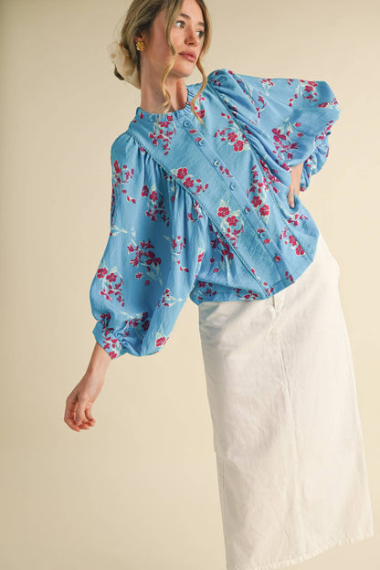 Floral Print Dolman Sleeve Blouse