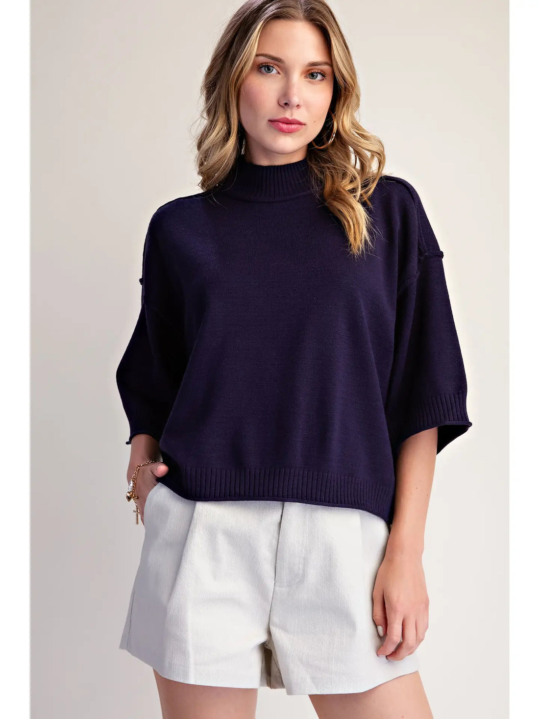 Mock Neck 3/4 Sleeve Sweater