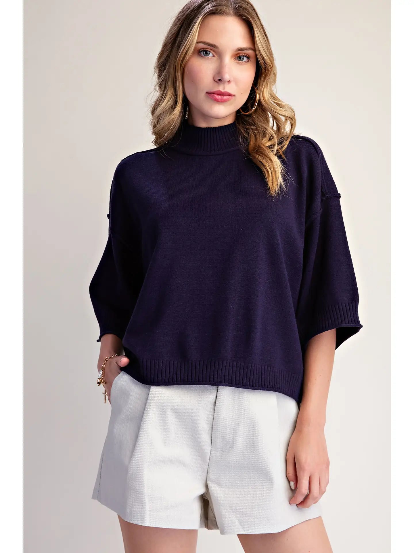 Mock Neck 3/4 Sleeve Sweater