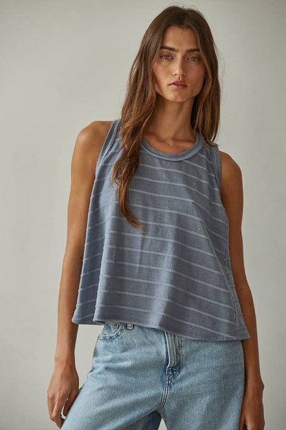 Knit Striped Round Neck Sleeveless Tank Top