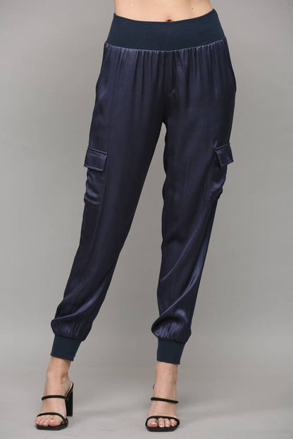 Chic Satin Cargo Joggers