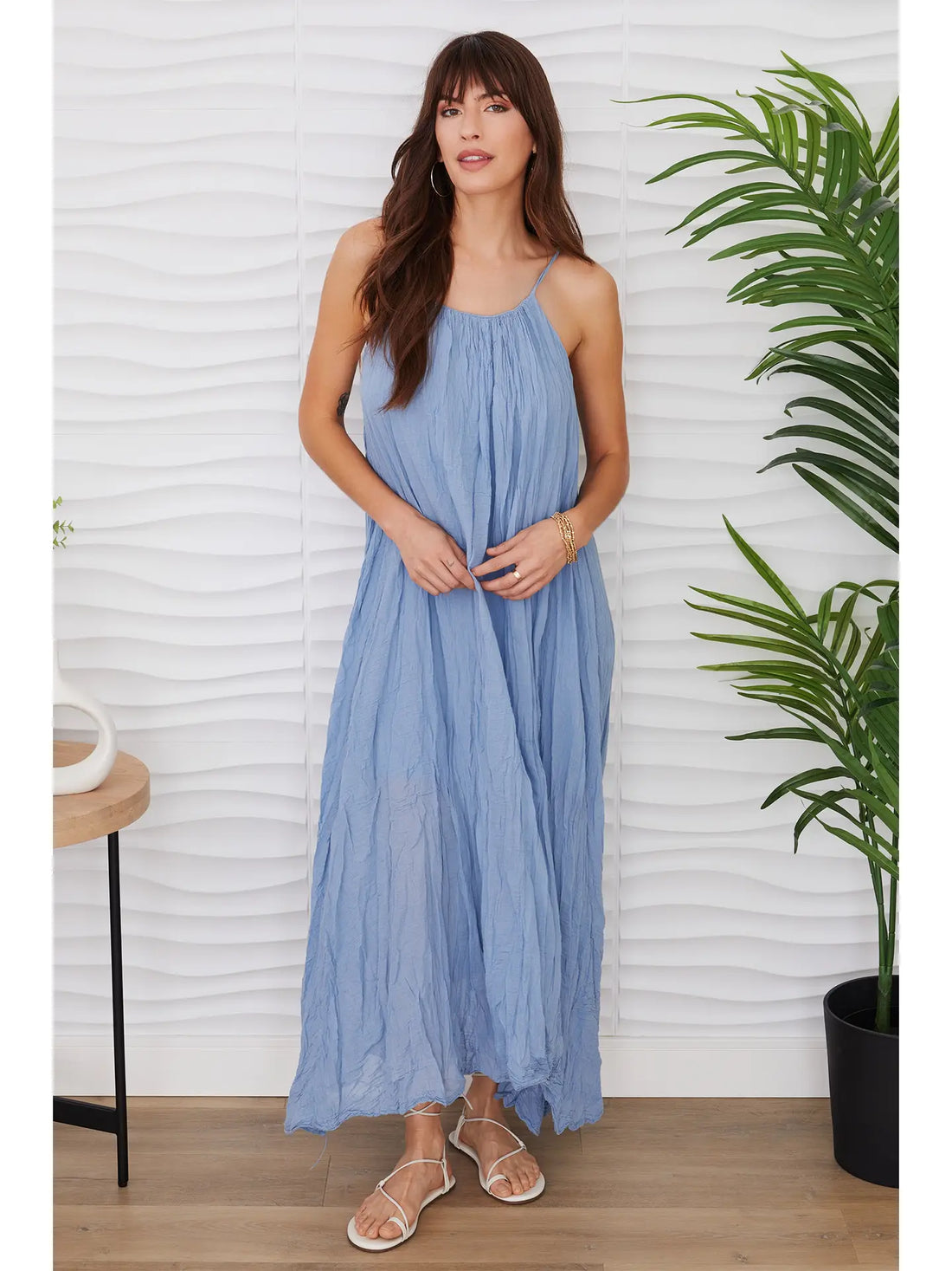 Spaghetti Strap Textured Gauze Maxi Dress