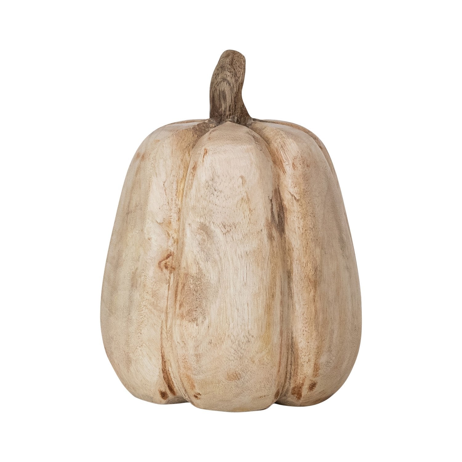 5-1/4&quot; Round x 7&quot;H Carved Mango Wood Pumpkin, Natural