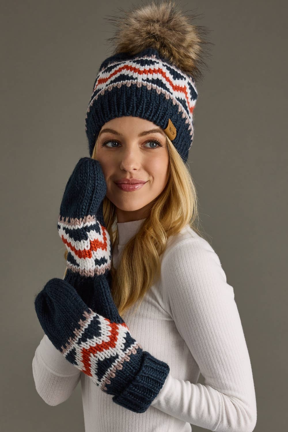 Alpine Patterned Pom Beanie