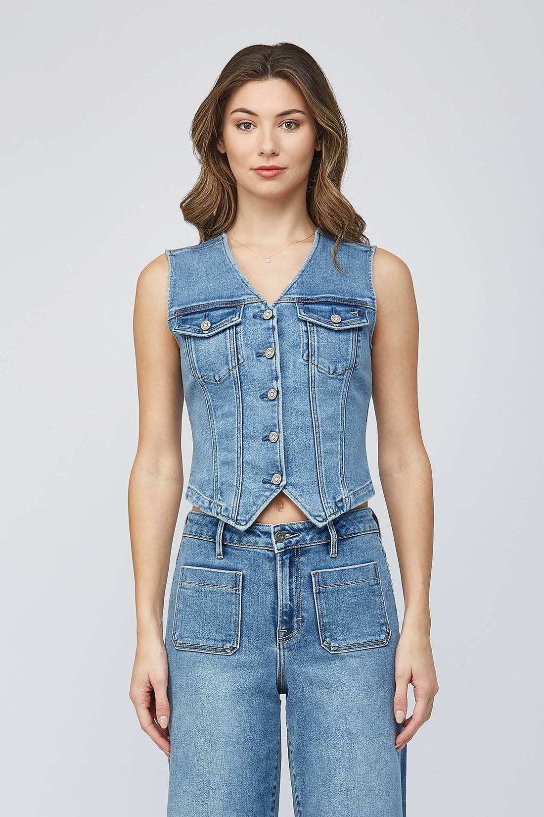 Medium Dark Fitted Denim Vest