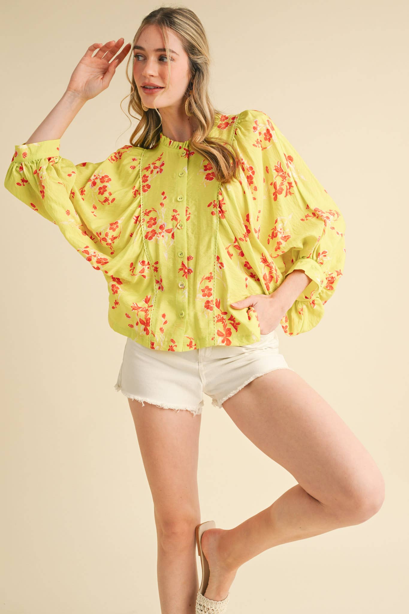 Floral Print Dolman Sleeve Blouse