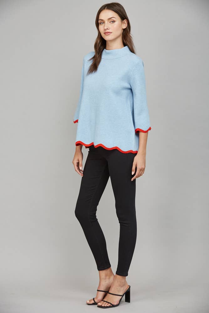 Scallop Edge Mock Neck