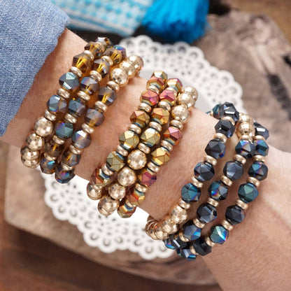 Festive Stretchy Beaded bracelet Sets - Gold, Black, Brown, Red