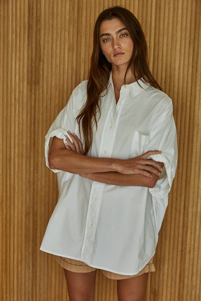 Woven 100% Cotton Oversized Cuff Hem Shirt
