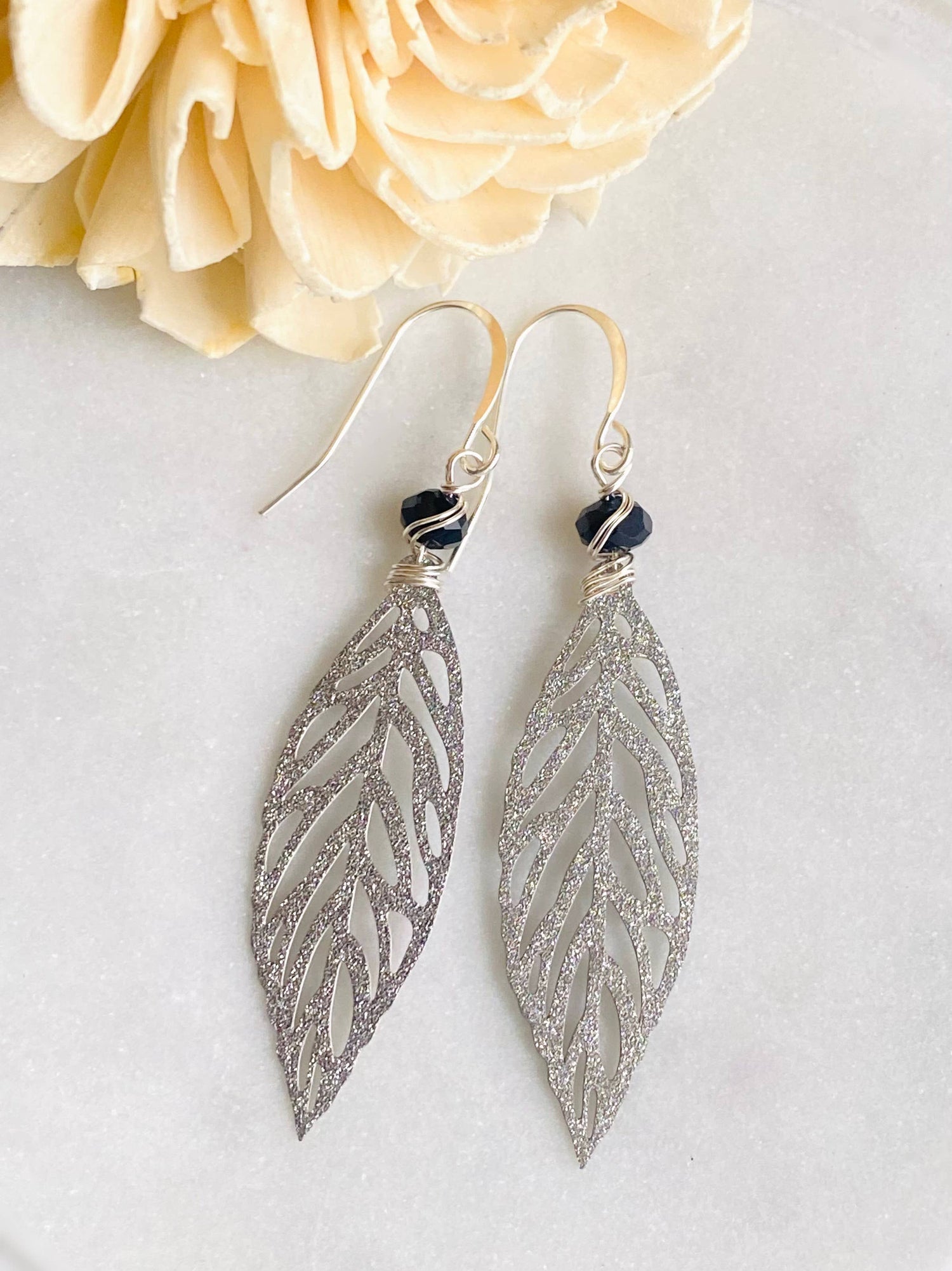 Silver Shimmer Leaf Earrings   