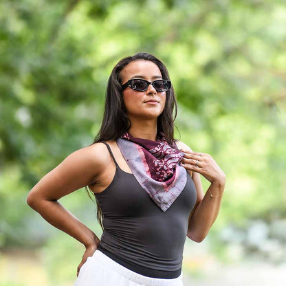 Hand Block Printed Cotton Silk Square Bandana | Reflection