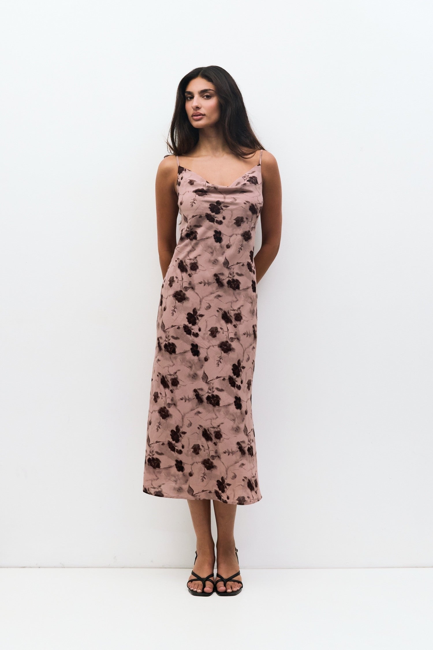 Lightweight Cowl Neck Floral Slip Dress