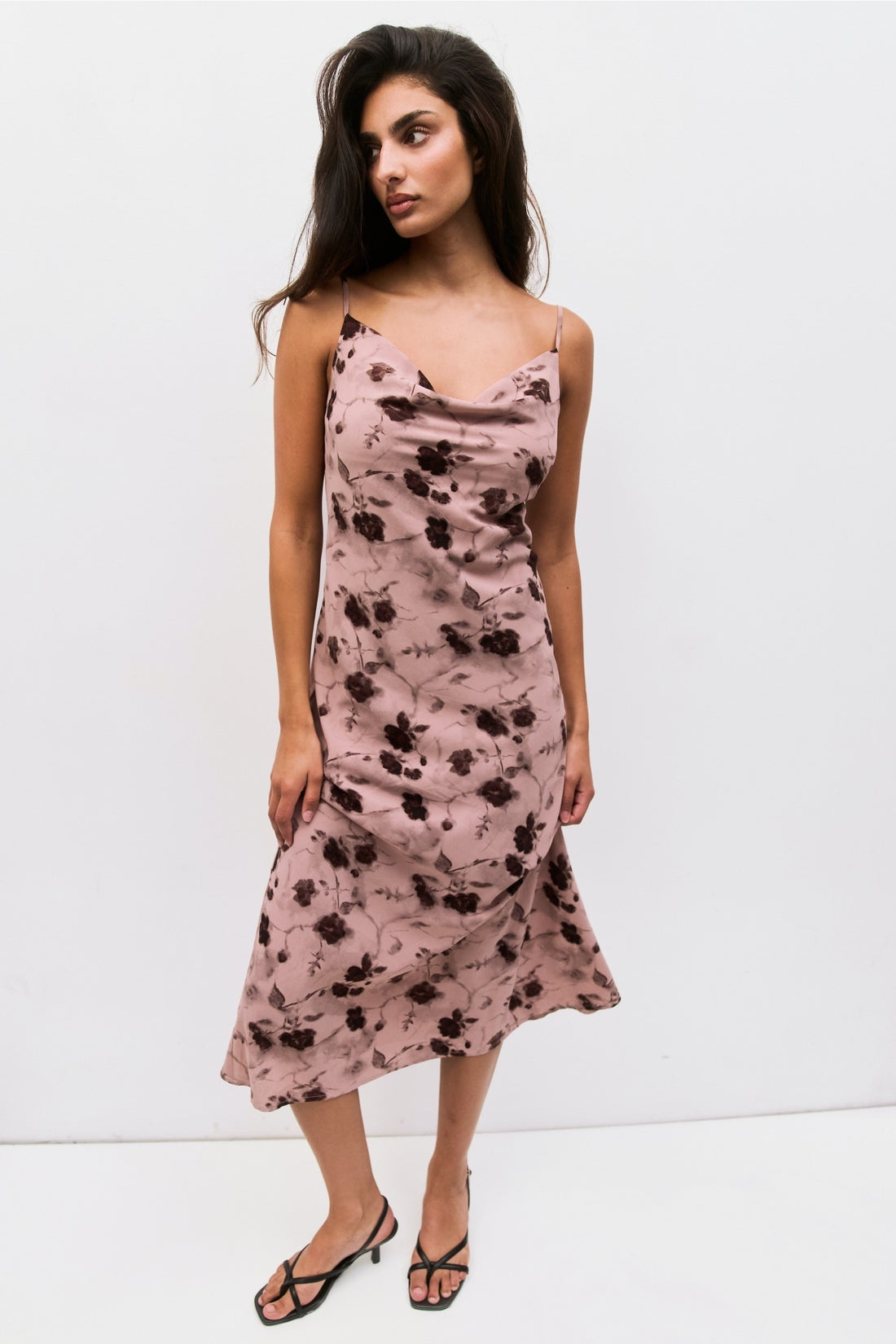 Lightweight Cowl Neck Floral Slip Dress
