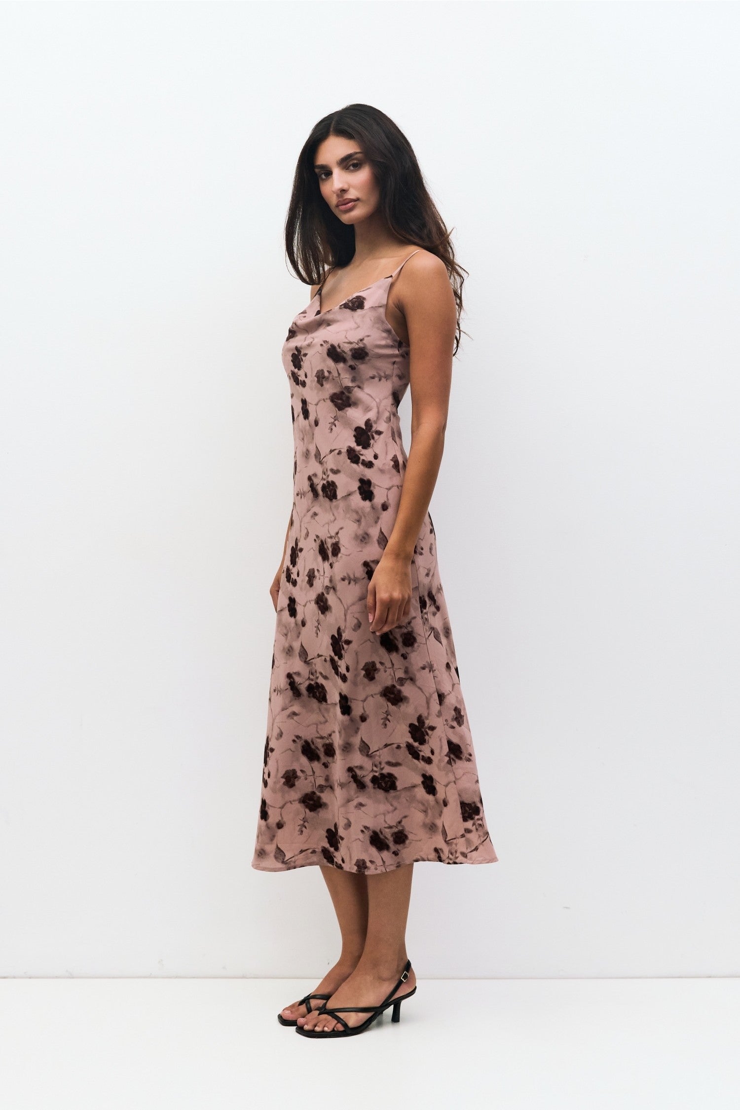 Lightweight Cowl Neck Floral Slip Dress