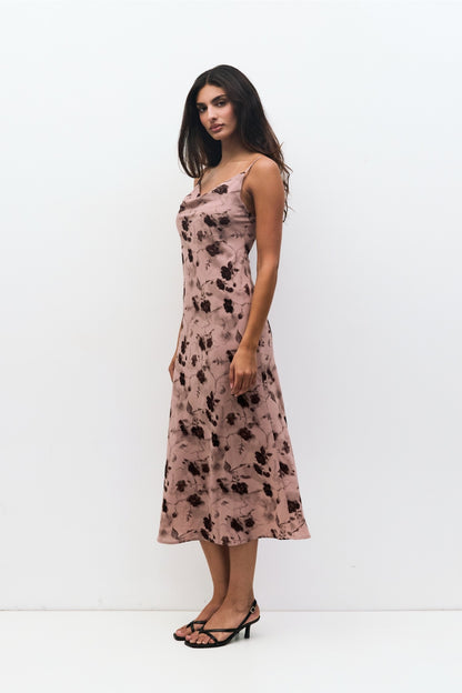 Lightweight Cowl Neck Floral Slip Dress