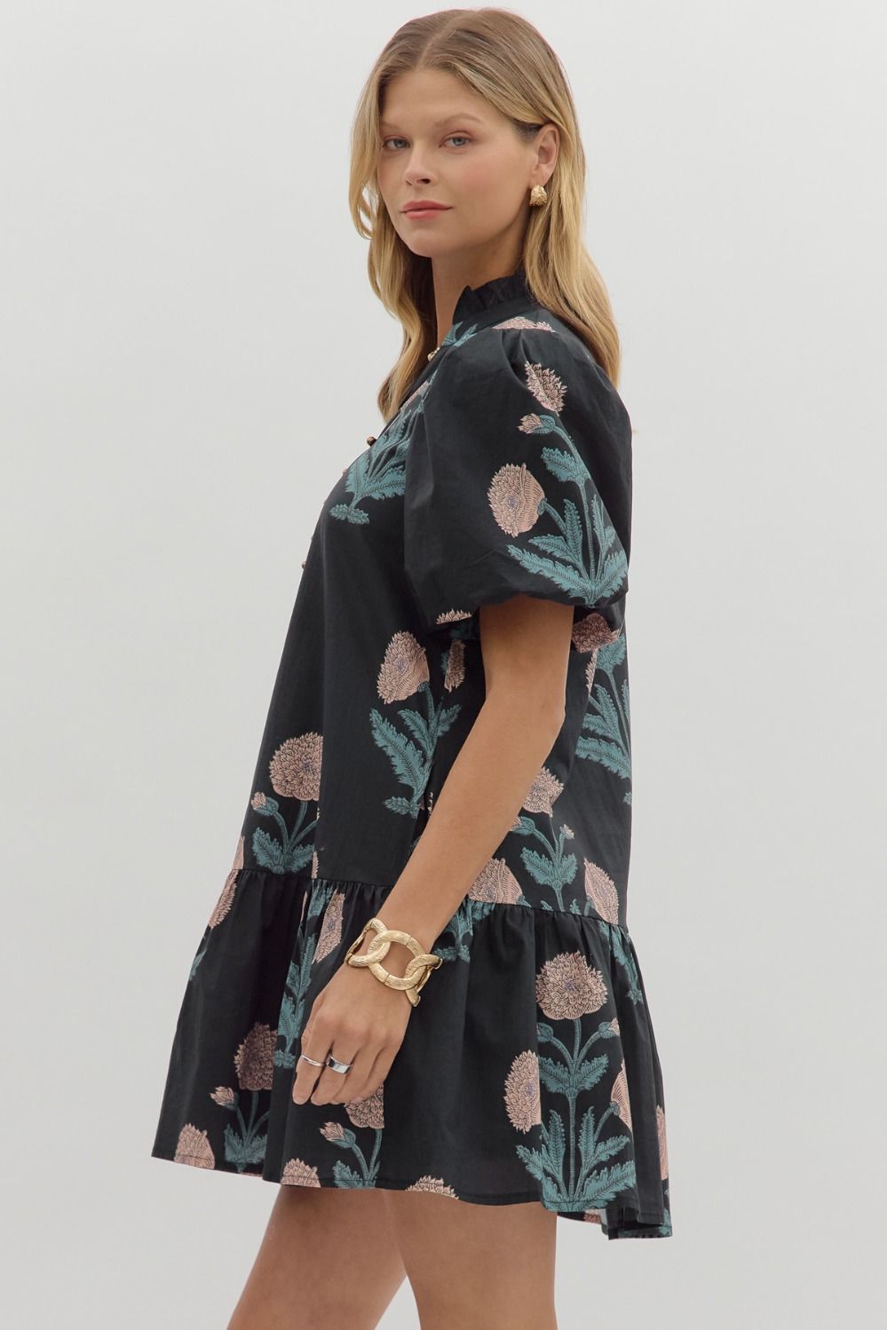 Floral Ruffle Sleeve Midi Dress