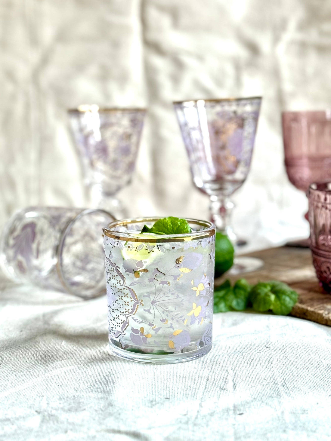 Lilac Tapestry Rocks Glass