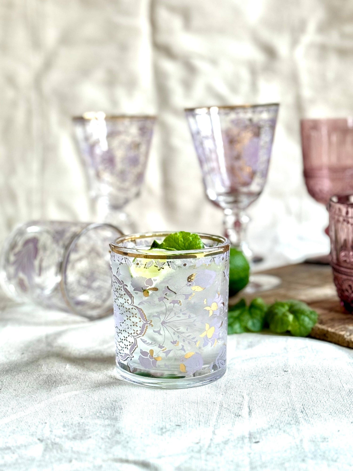 Lilac Tapestry Rocks Glass
