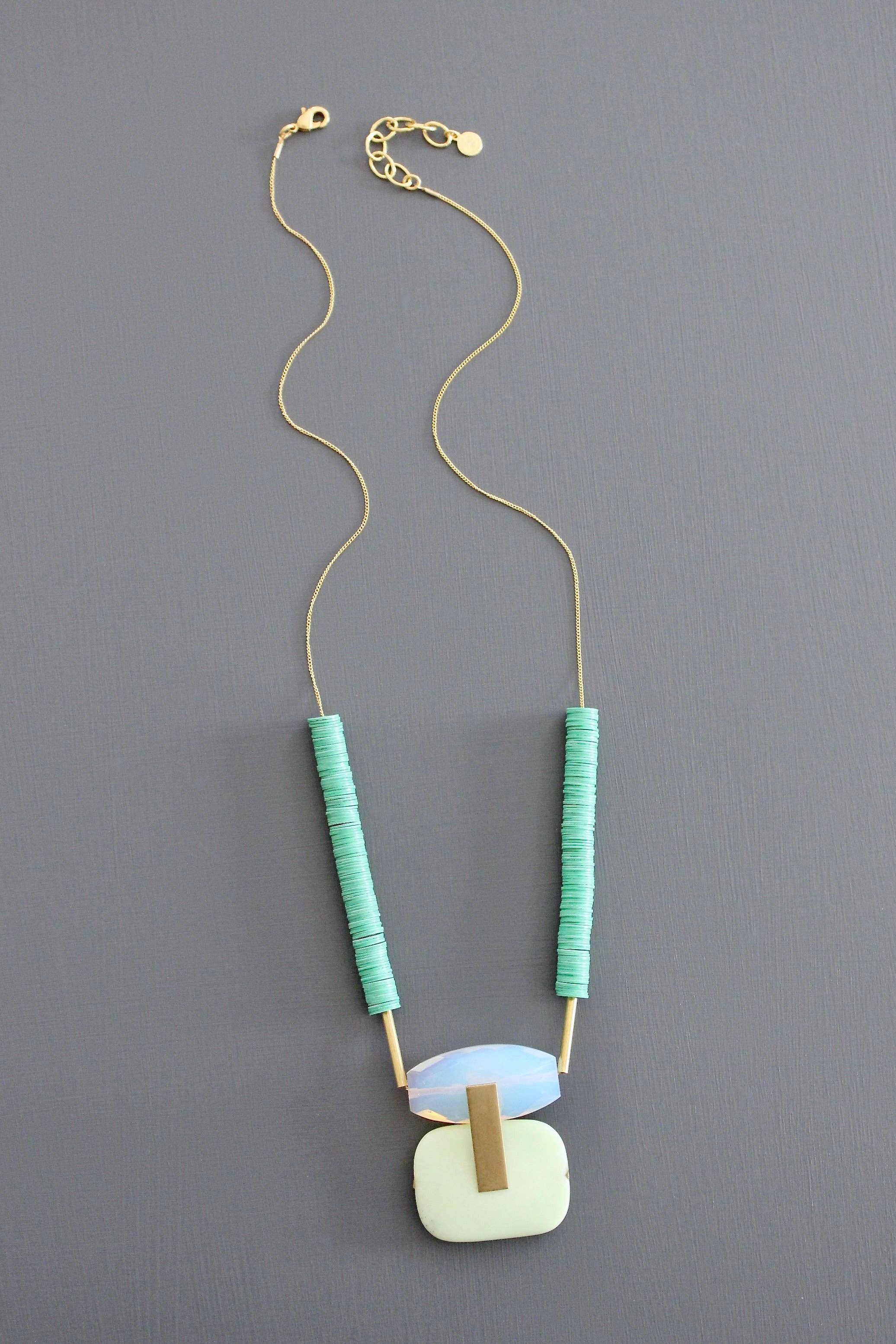 Opal and Mint Pendant Necklace
