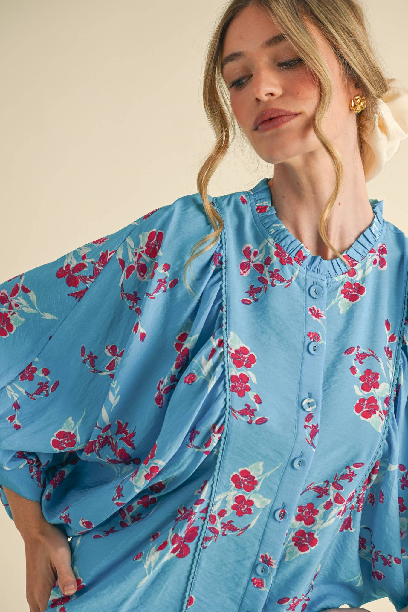 Floral Print Dolman Sleeve Blouse