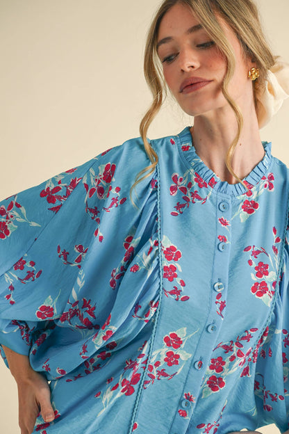 Floral Print Dolman Sleeve Blouse