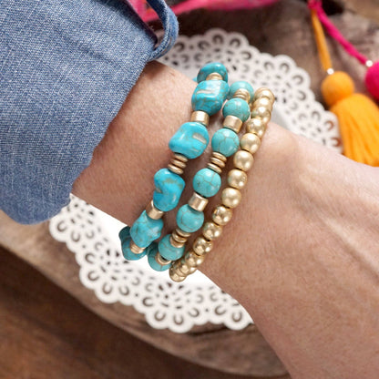 Western-Inspired Beaded Bracelet Set – Gold &amp; Stone Accents