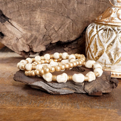 Western-Inspired Beaded Bracelet Set – Gold &amp; Stone Accents