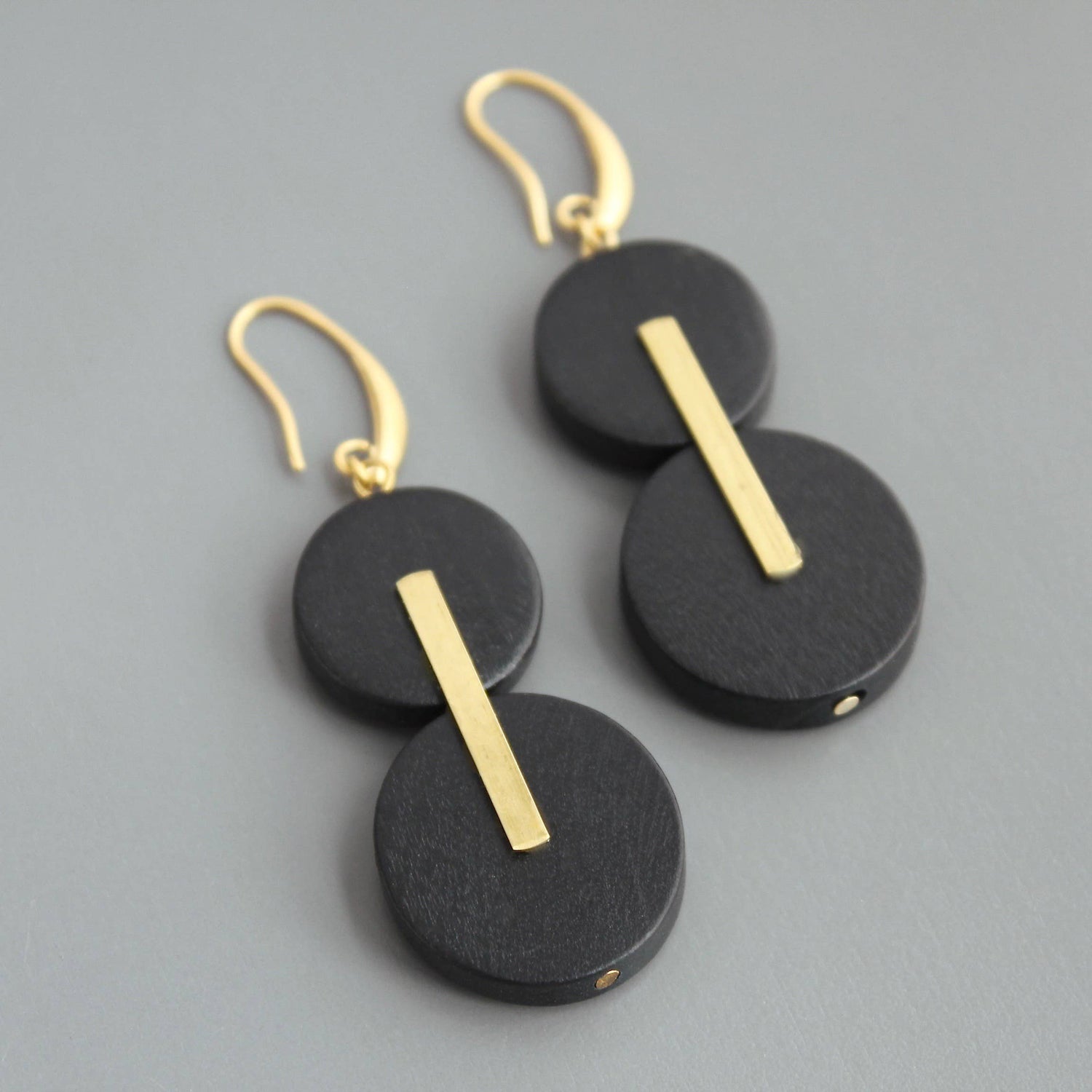 Black wood and Brass Earrings