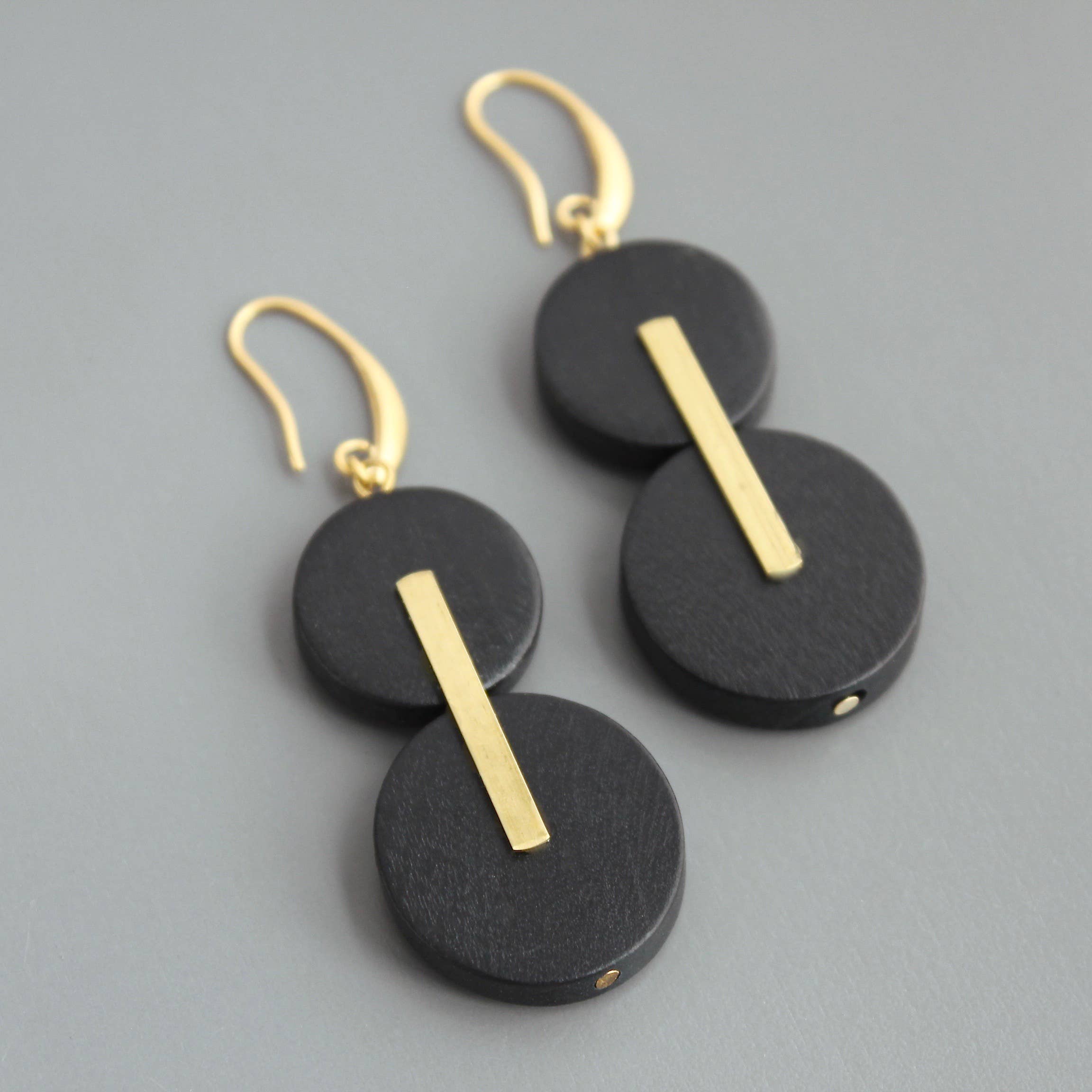 Black wood and Brass Earrings
