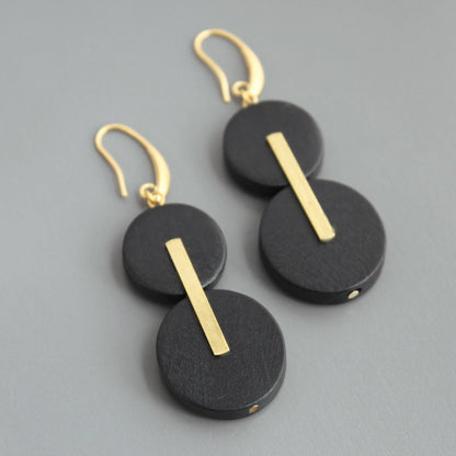 Black wood and Brass Earrings