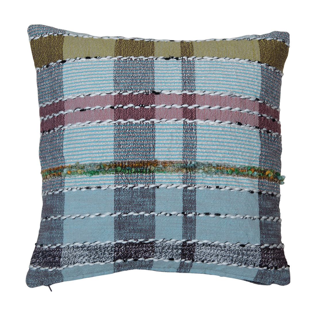 20" Woven Cotton & Wool Madras Plaid Pillow