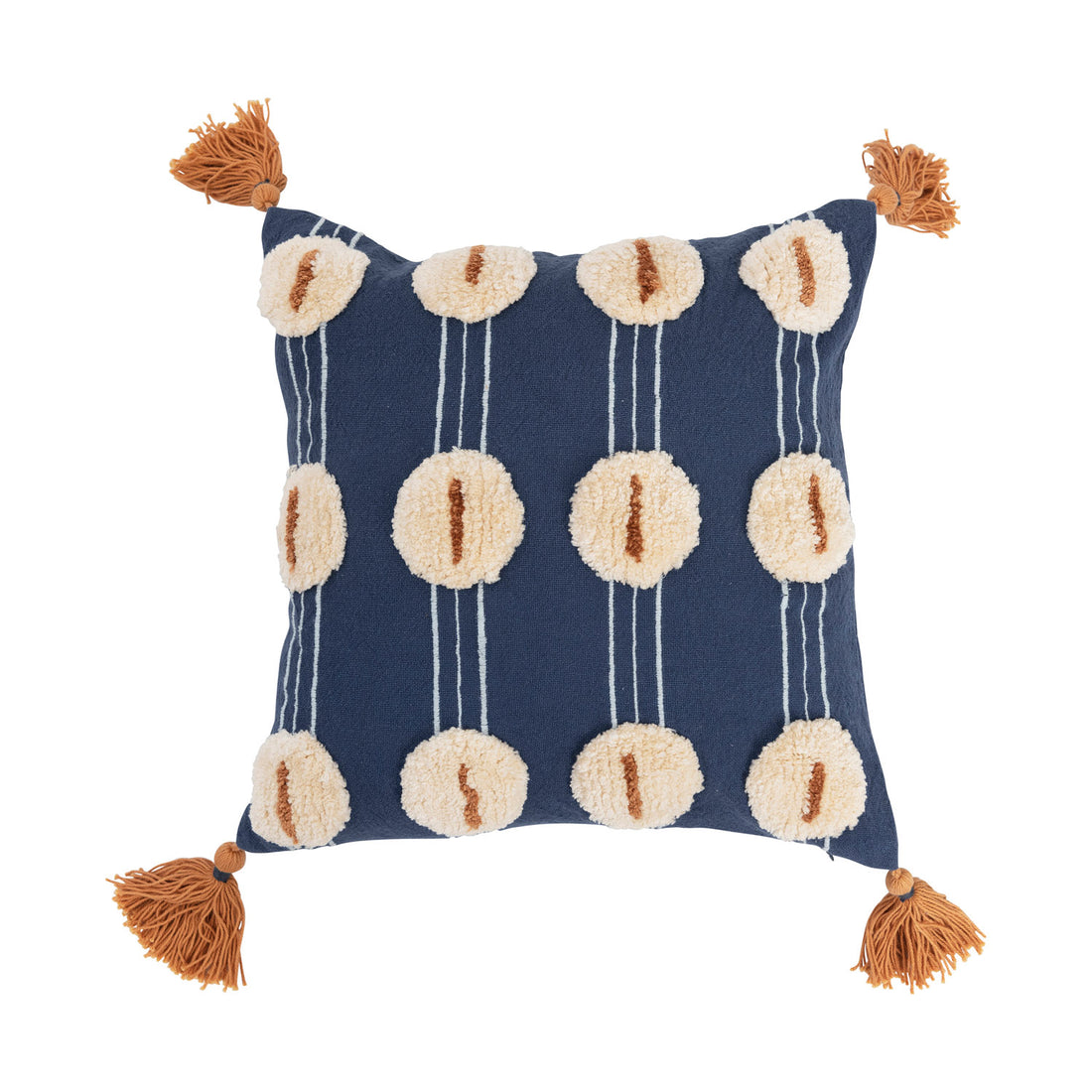 16&quot; Cotton Embroidered &amp; Tufted Pillow with Tassels