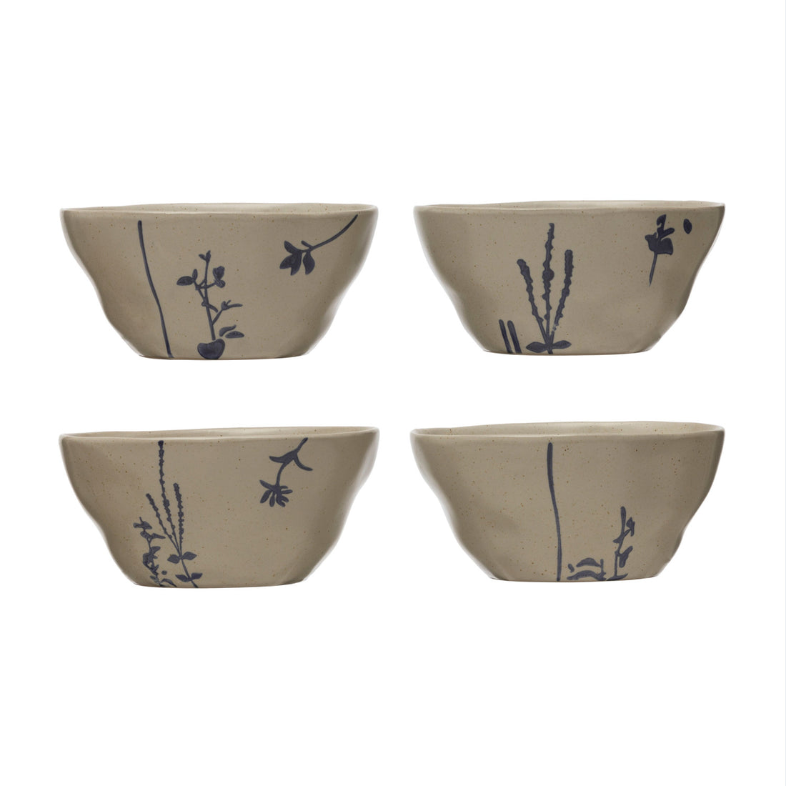 Hand-Stamped Stoneware Bowl w/ Botanicals, 4 Styles