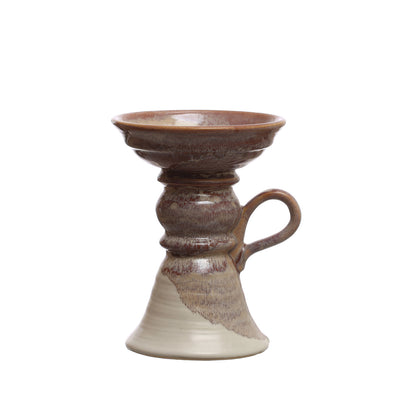 Stoneware Pillar Holder w/ Handle (Holds 5&quot; Pillar) (Each One Will Vary)