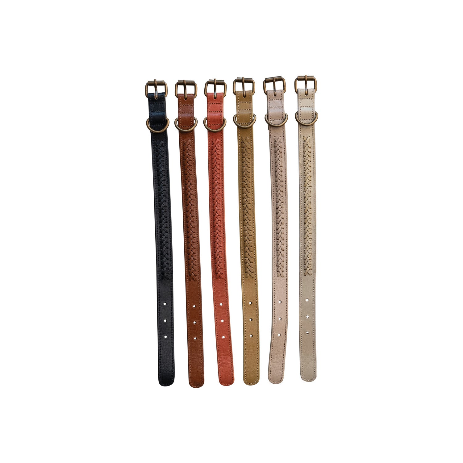 Braided Leather Dog Collar w/ Metal Buckle, 6 Colors, Small