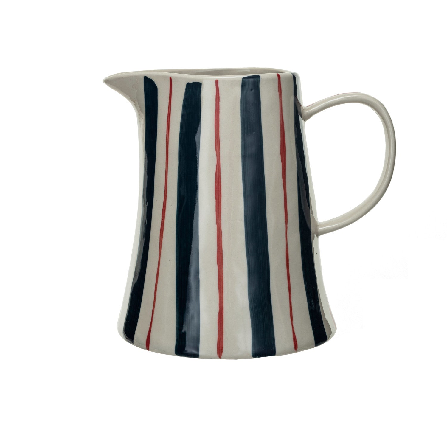 2 Quart Hand-Painted Stoneware Pitcher w/ Stripes