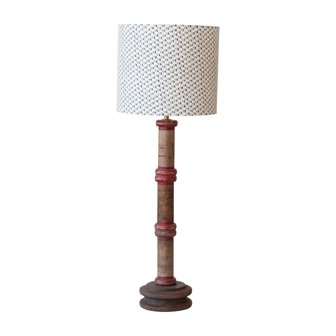 Found Wood Spool Table Lamp w/ Cotton Shade &amp; Swivel Neck (Each One Will Vary)