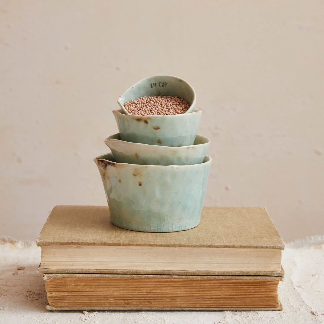 1, 1/2, 1/3, &amp; 1/4 Cup Stoneware Measuring Cups, Set of 4